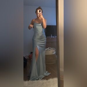 Revelry Blue Slit Maxi Gown